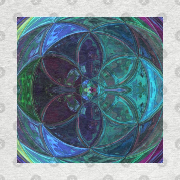 Mosaic Kaleidoscope Flower Blue and Green by WormholeOrbital